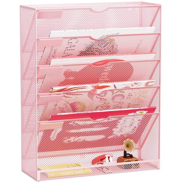 Organizador de archivos de pared GDINDINFAN de metal rosa de 6 niveles