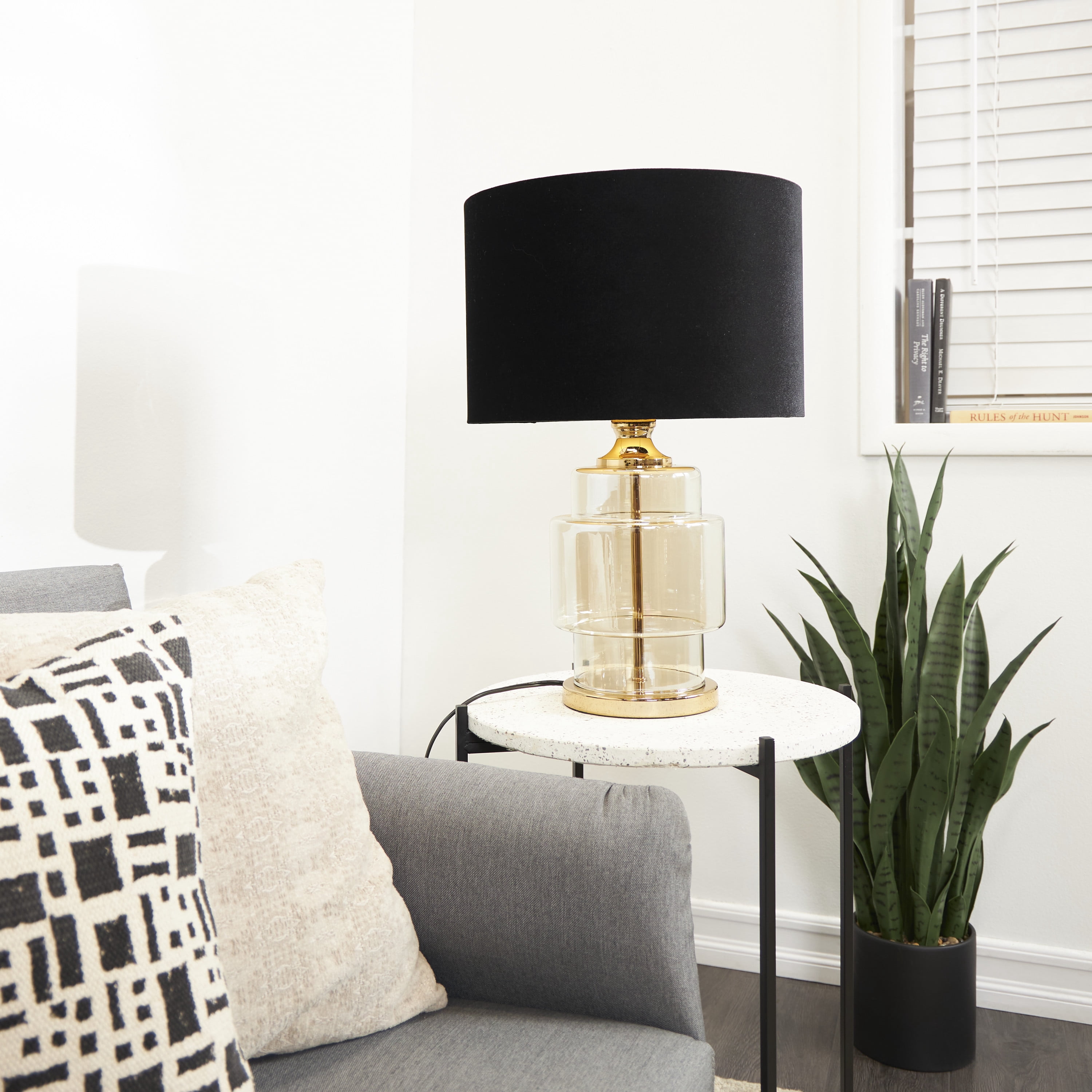 DecMode 23" Transparent Base Gold Table Lamp with Black Velvet Shade