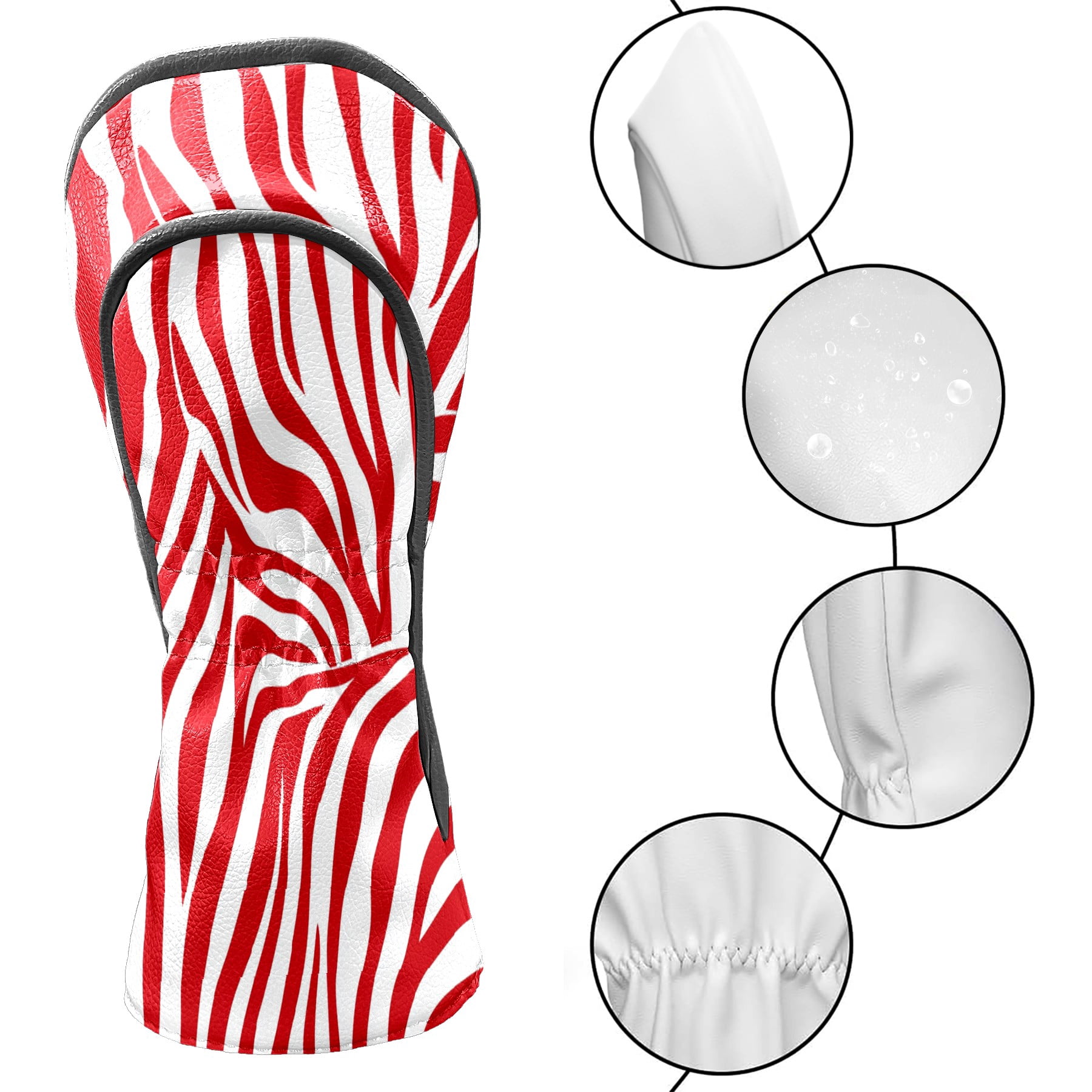 Golf Club Covers PU Leather Waterproof Head Covers for Fairway Woods Hybrids Red Stripes