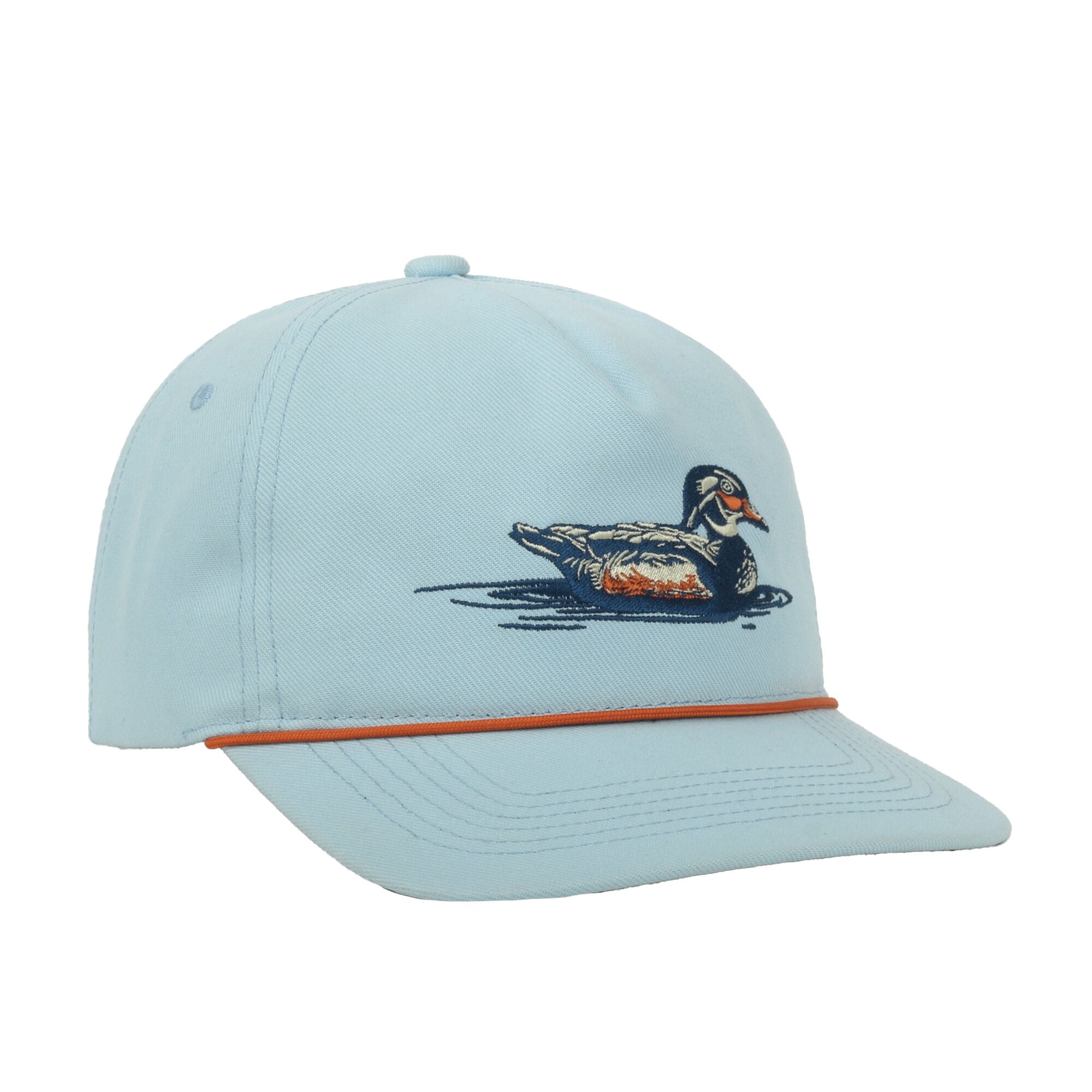 Outdoor Cap Duck 5-Panel Unstructured Hat – Flat Visor with Rope, Waterfowl Hunting Cap, Light Blue, One Size