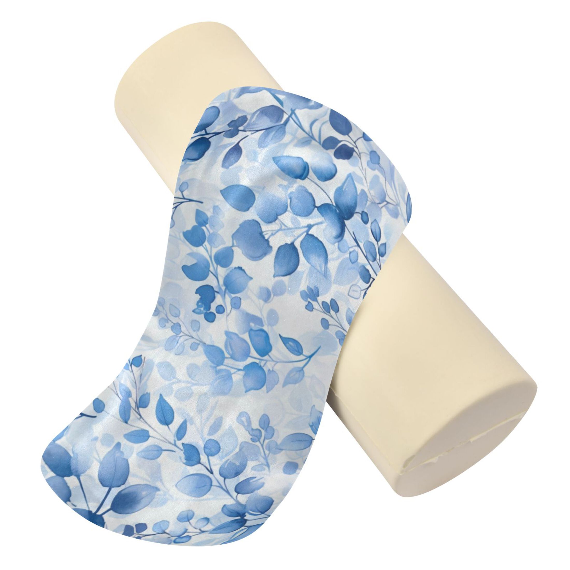 Neck pillow Round Cervical Pillow Cylindrical Pillow Lumbar Pillow Sofa Headrest Pillow Support For the Back, Neck and Head Light Blue Leaves
