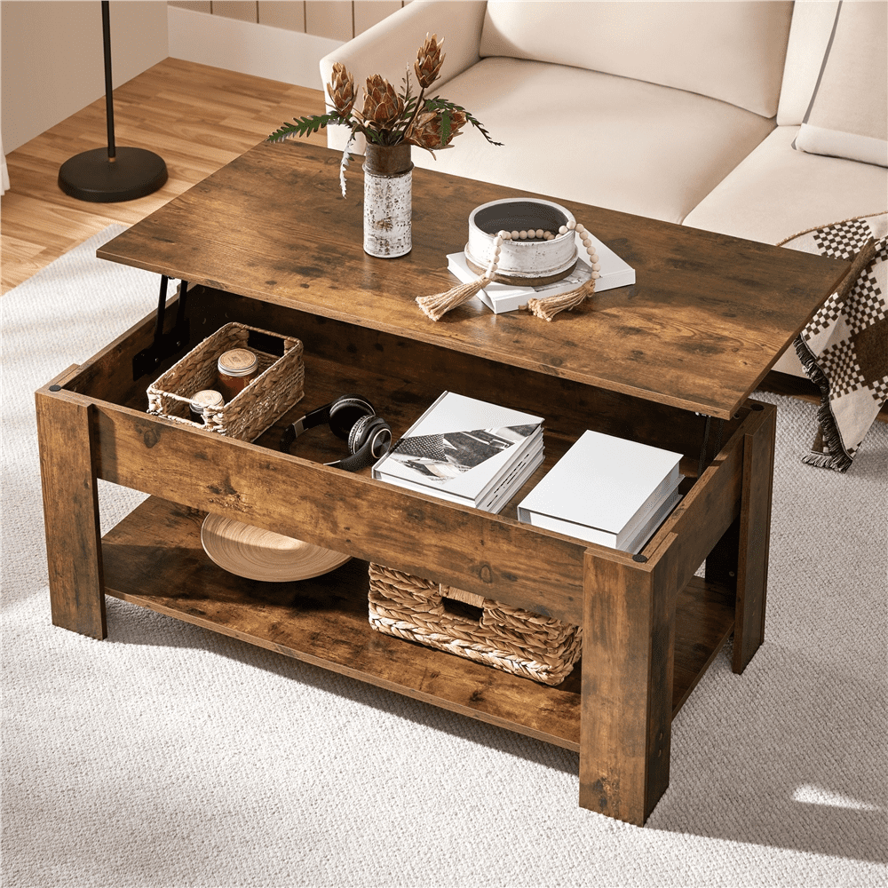 Renwick Modern Lift Top Coffee Table for Reception, Rustic Brown