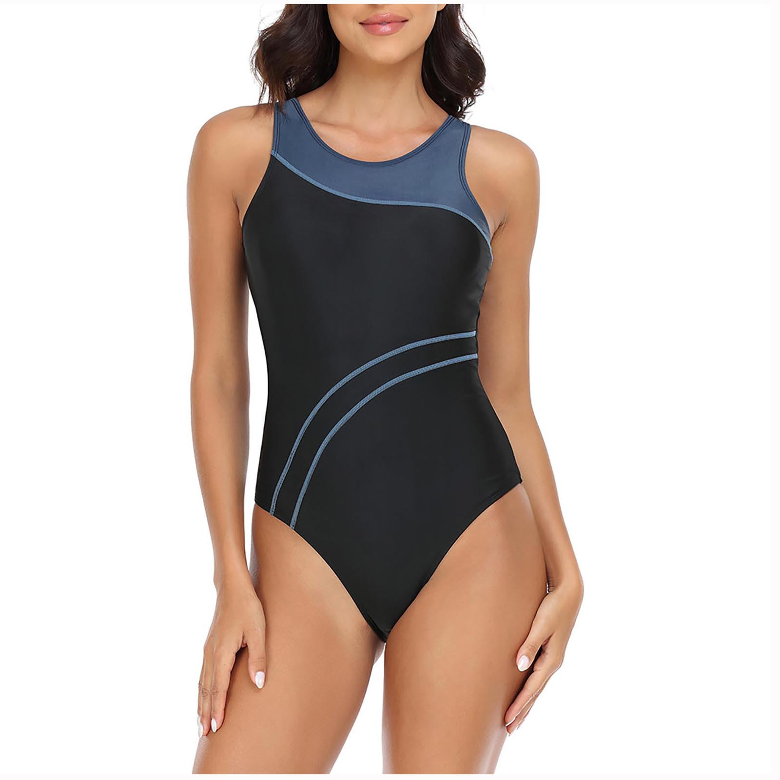 One Piece Swimsuit for Women Square Neck Tummy Control Low Back Shiny