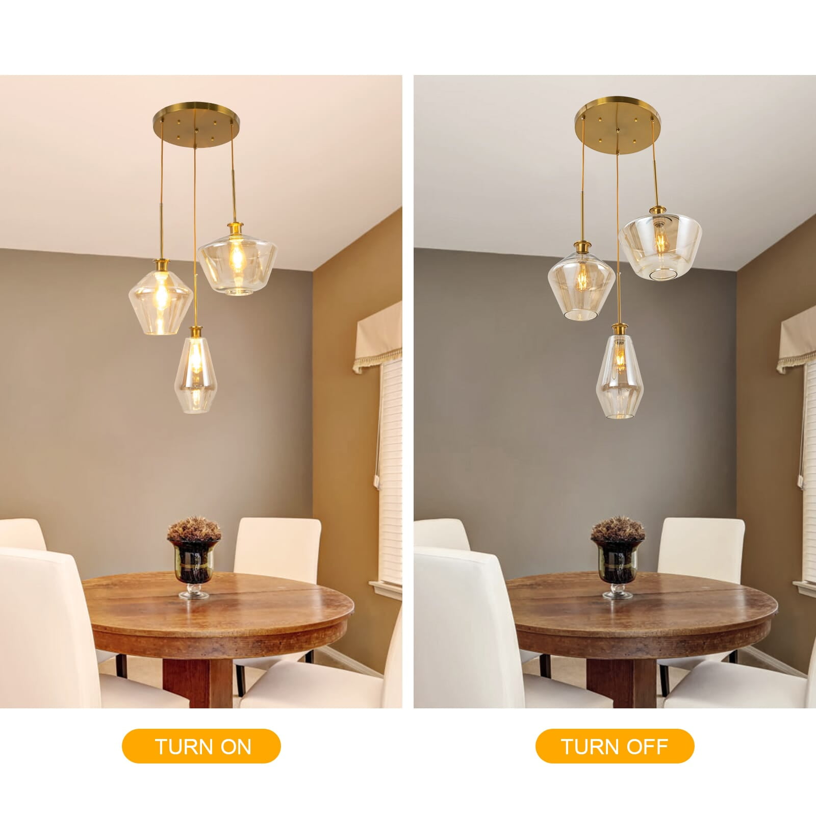 Modern Champagne Gold Glasses Pendant Light,3-Light Height Adjustable Hanging Chandelier Ceiling Light Fixture with Glass Lampshade for Dining Room Living Room