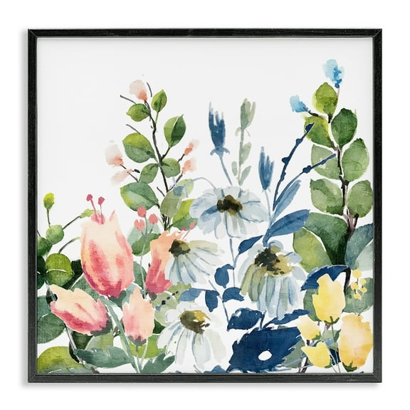 Stupell Industries Assorted Spring Blooms Plants & Flowers Painting Black Framed Art Print Wall Art, 12 x 12