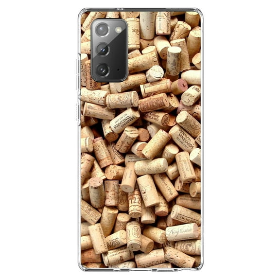 DistinctInk Clear Shockproof Hybrid Case for Galaxy Note 20 ULTRA (6.9" Screen) - TPU Bumper, Acrylic Back, Tempered Glass Screen Protector - Wine Corks Image Print - Printed Cork Image