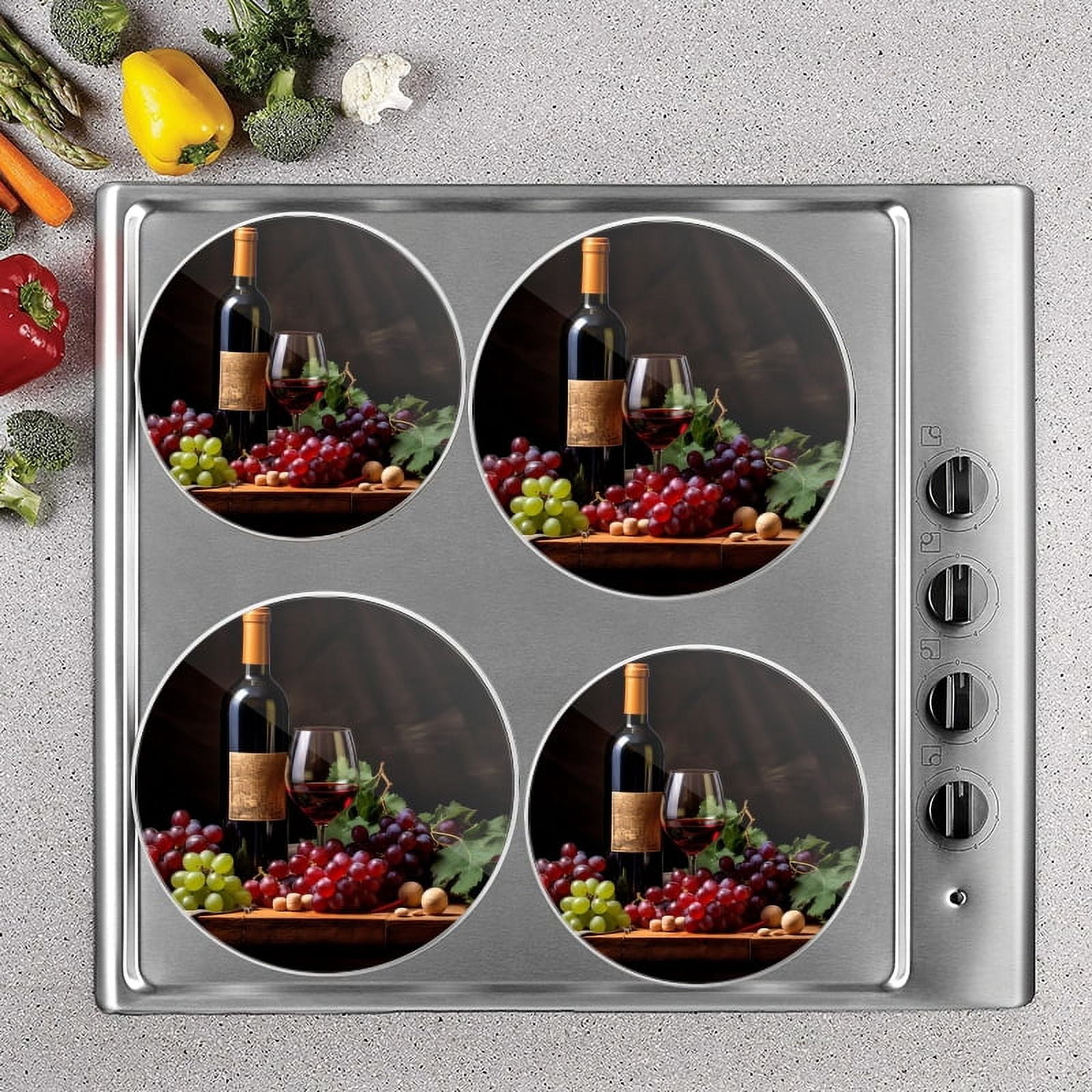 Bahomeck Electric Stove Burner Covers Set Of 4,Bottle Of Red Wine And Grapes On The Table Metal Gas Stove Burner Covers,Protecting Gas Stoves,8 Inch And 10 Inch
