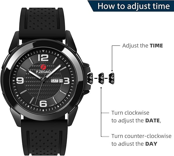 F.ZEGAO Waterproof Watch for Swimming, Military Watches for Men, Outdoor Analog Watch Men with Calendar Black