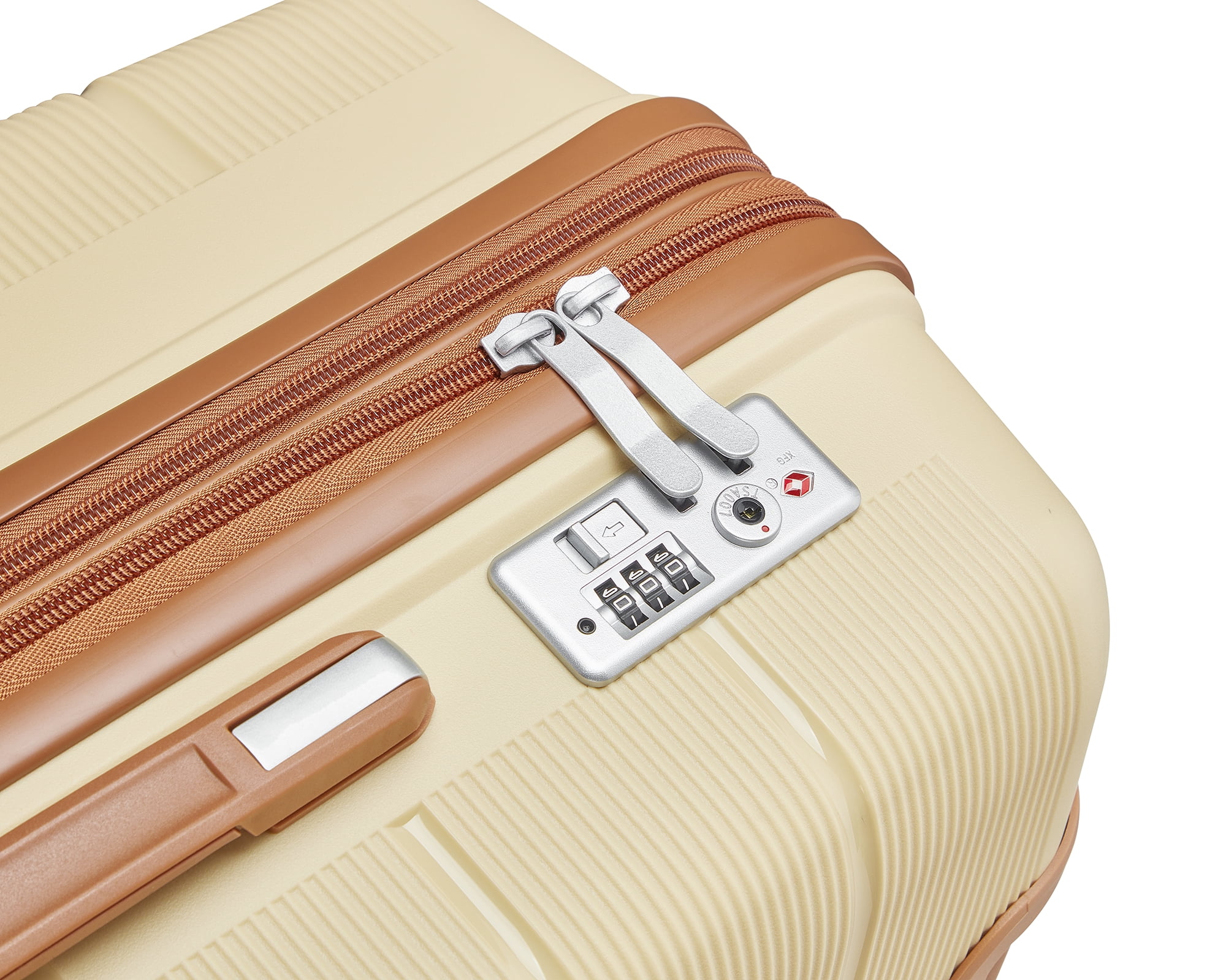 4 Piece PP Hard Shell Luggage Sets,Lightweight& Durable Suitcase with TSA Lock,Airline Certified Carry-on Luggage(14/20/24/28in),Apricot Cream