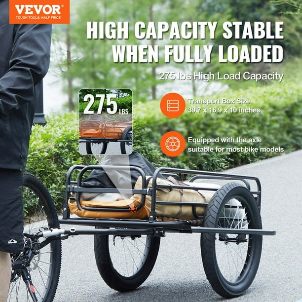 VEVOR Bike Cargo Trailer 275 lbs Load Capacity Heavy Duty Bicycle Wagon Cart Foldable Compact Storage Quick Release with Universal Hitch 20 Wheels Fits Most Bike Wheels Carbon Steel Frame Walmart