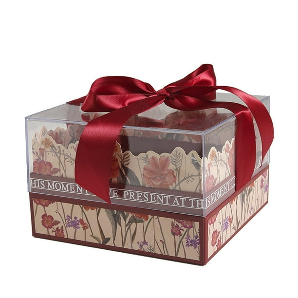 Caja de regalo acrílica elegante roja con diseño floral de 9 x 14 x 9 cm