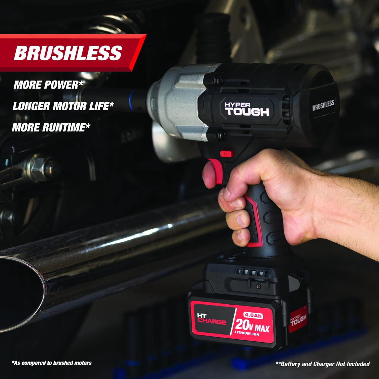 Hyper Tough 20V Max Brushless 1/2 in. High-Torque Cordless Impact Wrench, 900 ft.-lbs., Tool Only
