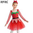 thumbnail image 2 of Disfraz de elfo de Navidad para niñas, disfraz de Papá Noel para niños, disfraz de bastón de caramelo, vestido tutú de Ballet a rayas, 2 of 5