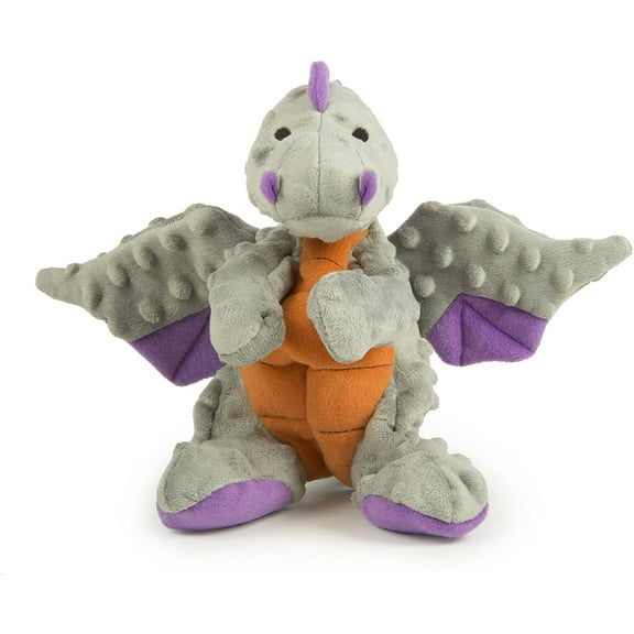 goDog Dragons Squeaky Plush Dog Toy, Chew Guard Technology - Gray, Large