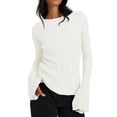 thumbnail image 3 of Womens Bell Long Sleeve Tops Going Out Knitted Pullover Sweater 2025 Fall Fashion Lightweight Winter Shirts, 3 of 6
