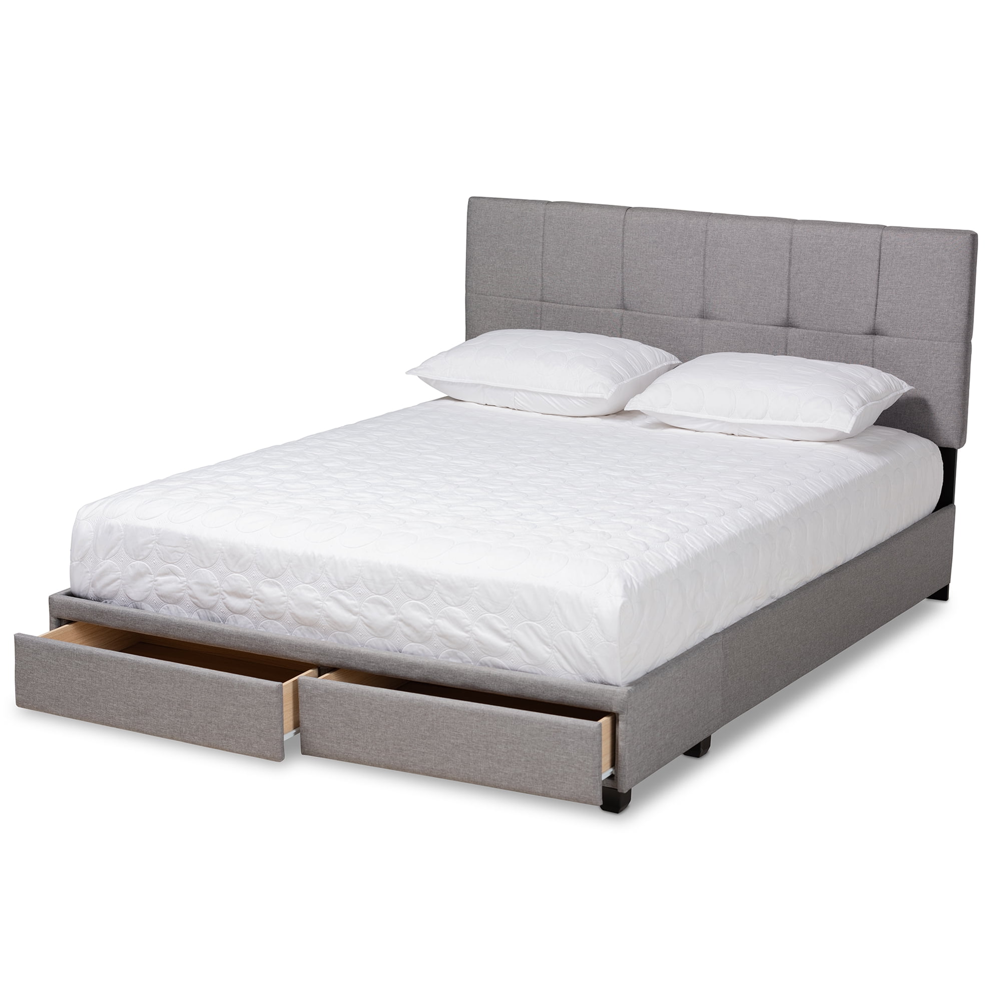 Baxton Studio Netti Light Grey Fabric Upholstered 2-Drawer King Size Platform Storage Bed