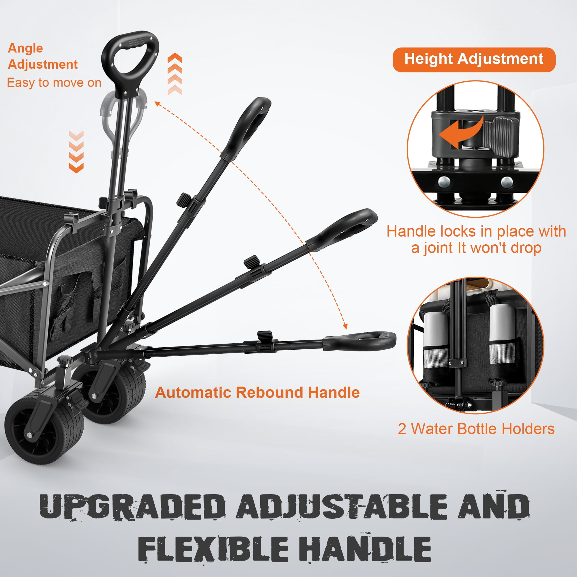 Qunler Large Collapsible Folding Wagon, 560 lbs Heavy Duty Big Bucket Utility Garden Cart with Oversized Tank Wheels for Sports, Shopping, Camping, Kids, Black