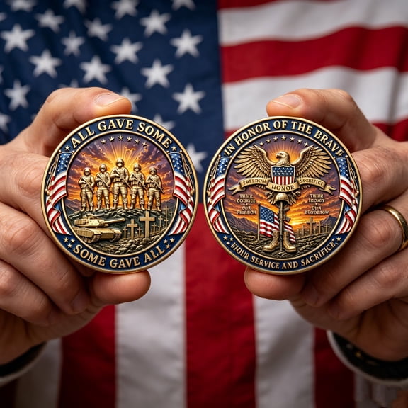 All Gave Some Some Gave All Patriotic Military Commemorative Challenge Coin, Flag & Soldier Pattern Honor Keepsake
