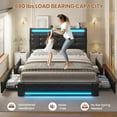 thumbnail image 3 of Afuhokles LED Upholstered Queen Bed Frame with Storage Headboard and 4 Drawers, Charging Station, Leather Platform Bed Frame with Button Tufted, Black PU, 3 of 8