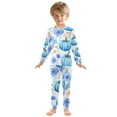 thumbnail image 7 of Boys Pajamas Girls Pajama Blue Pumpkin Flowers Cute Comfortable Cotton Two-piece Pajama Set, 7 of 7