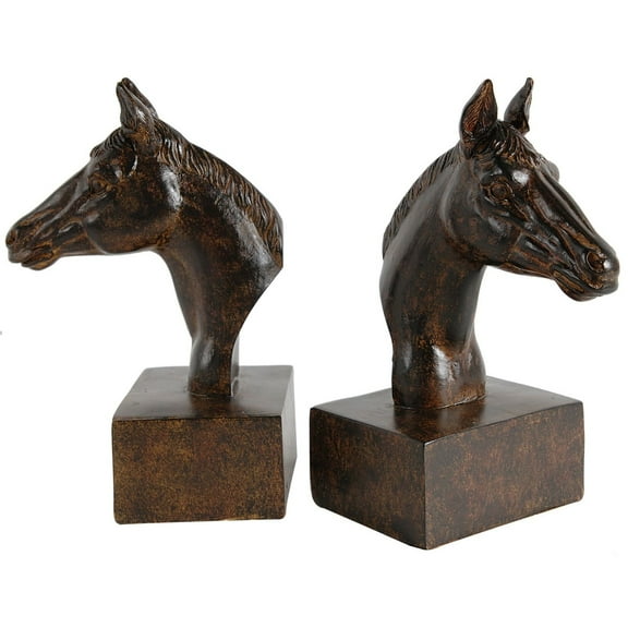 CC Home Furnishings Set of 2 Bronze Finished Sculptural Horse Bookends 8"