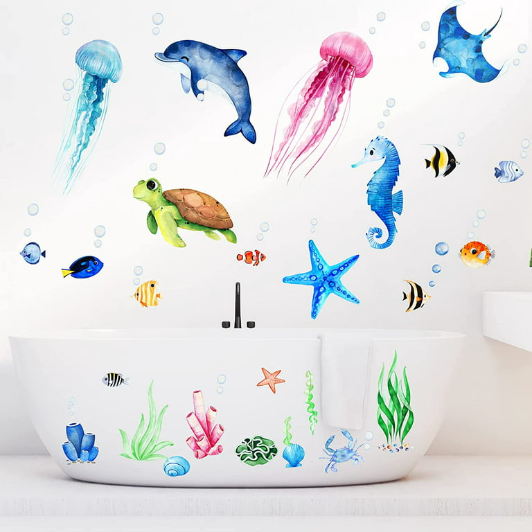 Fish Vinyl Tile Sticker Nautical Bath Wall Decal Transfers Kids
