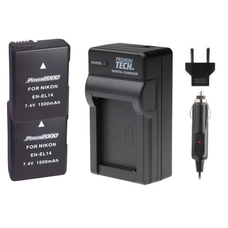 2 x EN-EL14 Batteries + Charger for Nikon D3100 D5100 D5200 D5300 D5500 pt-63