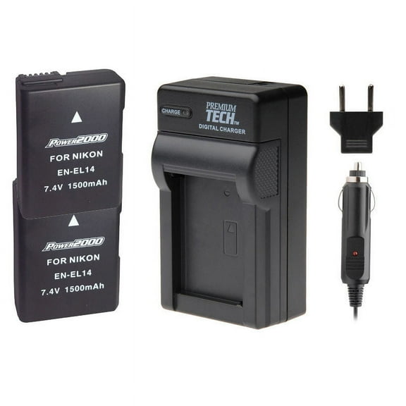 2 x EN-EL14 Batteries Charger for Nikon D3100, D5100, D5200, D5300, D5500 pt-63