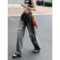 thumbnail image 4 of Pantalones vaqueros de mujer con agujeros deshilachados hasta los tobillos sueltos elegantes de verano para el tiempo libre, pierna ancha, cintura alta, Harajuku Y2K, pantalones retro de moda básicos, 4 of 6