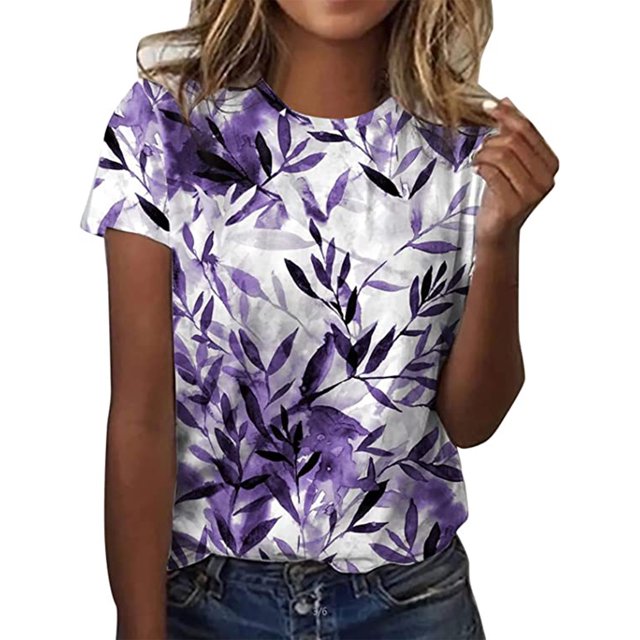 Birdeem T-Shirt Mode Femme Imprimé Col Rond Manches Courtes Blouse Ample