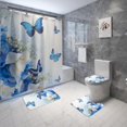thumbnail image 1 of 4PCS Bathroom Rugs Set Shower Curtain Bath Mat Toilet Lid Cover,Rose flower butterfly printing, 1 of 7