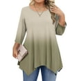 thumbnail image 2 of Loopsun Womens Winter Tops Plus Size, 3/4 Sleeve Shirts for Women, Women's Plus Size Casual Round Neck Solid Color Loose 3/4 Sleeve T shirt Top Khaki, XXL, 2 of 5