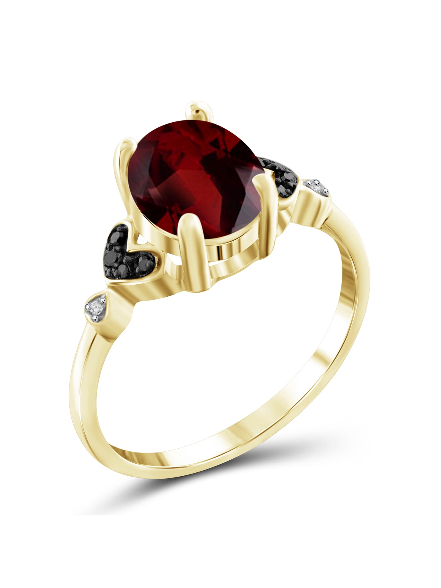 JewelersClub Garnet Ring Birthstone Jewelry – 2.20 Carat Garnet 14K Gold Plated Silver Ring Jewelry with Black & White Diamond Accent – Gemstone Rings with Hypoallergenic 14K Gold Plated Silver Band
