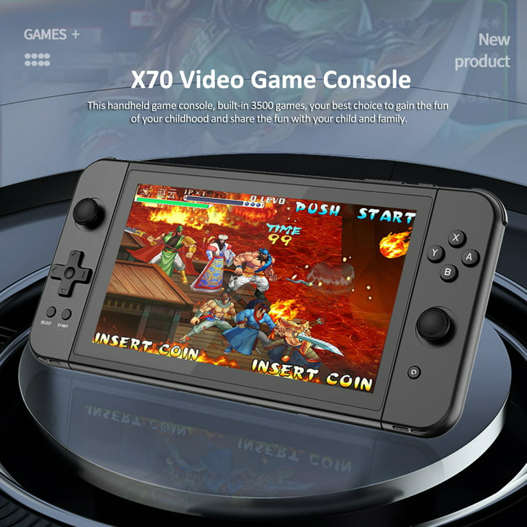 Powkiddy x70 console de jogos de vídeo handheld jogador de jogo duplo  joystick built-in 3500 jogos 7-in tela música vídeo player saída hd -  AliExpress
