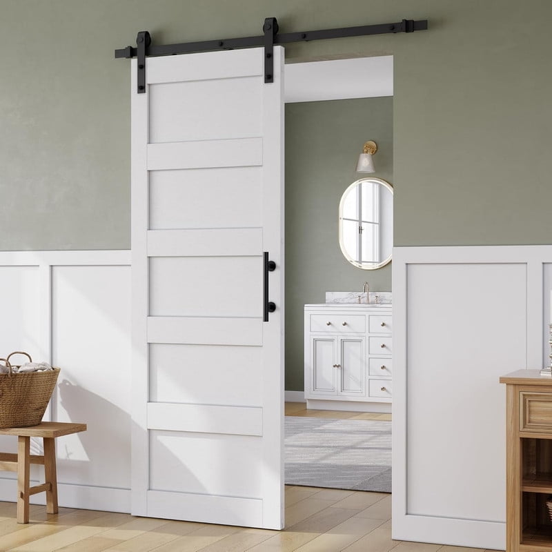 Easy4Home 32"x84" Sliding Barn Door in Waterproof PVC Coating with 6FT Track and Hardware Kit