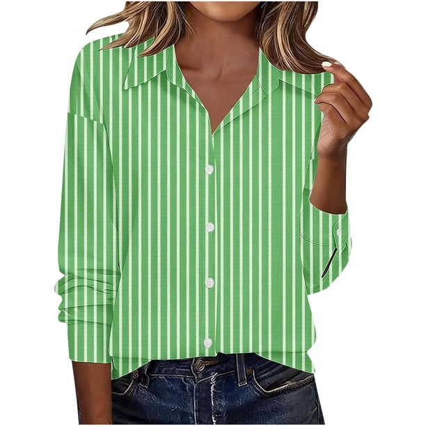 Camisas de Manga Larga para Mujeres Blusa de Trabajo Casual de Ajuste Suelto con Collar de Solapa Versátil Capa de Color Sólido