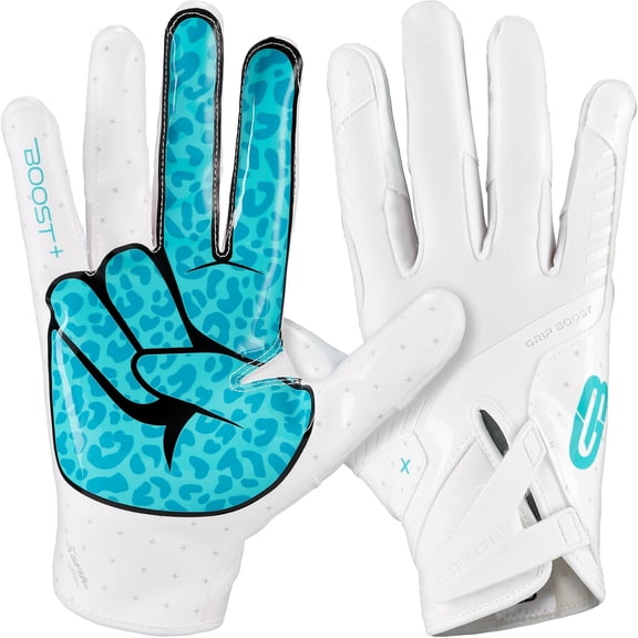 Grip Boost Peace Stealth 6 Boost Plus Football Gloves - White/Aqua