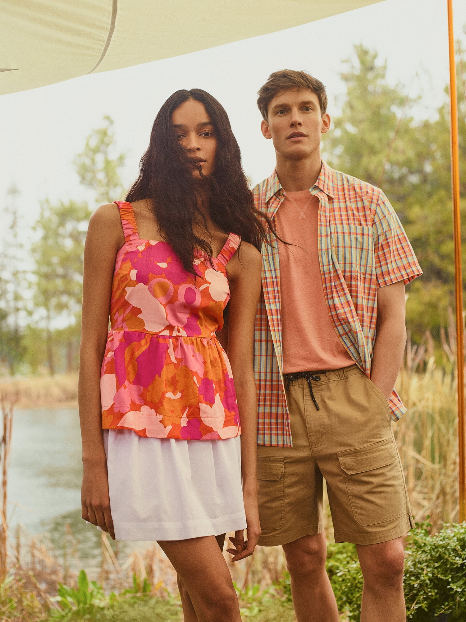 Free Assembly Men's Madras Shirt with Short Sleeves