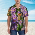 thumbnail image 2 of Fotbe butterflies and Gardens Pattern Hawaiian Shirt for Men Unisex Summer Beach Casual Short Sleeve Cotton Linen Button Down Shirts,Large, 2 of 7