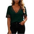 thumbnail image 2 of Uootdi Womens Tees Deep V Neck Short Sleeve Floral Embroidered Trim Womens Tops Relaxed Fit Lightweight Womens Tees for Women, 2 of 6
