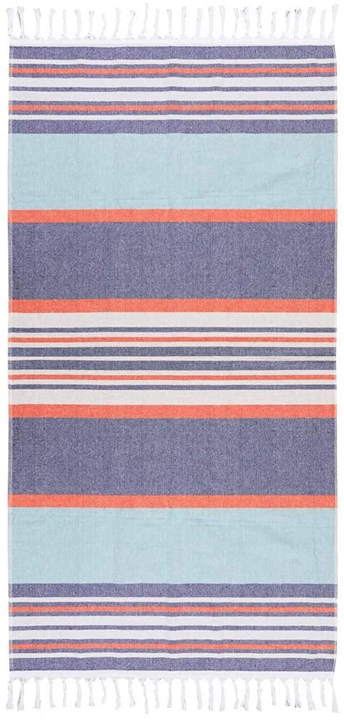 Beachland Large Fringe Beach Towel 32 x 63 inch Sand free Flat Woven in Front and Absorbent Terry on Reverse 100% Premium Cotton Turkish Style
