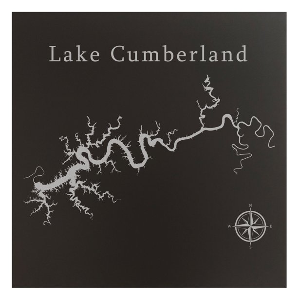 Lake Cumberland Map 12x12" Black Metal Wall Art Office Decor Gift