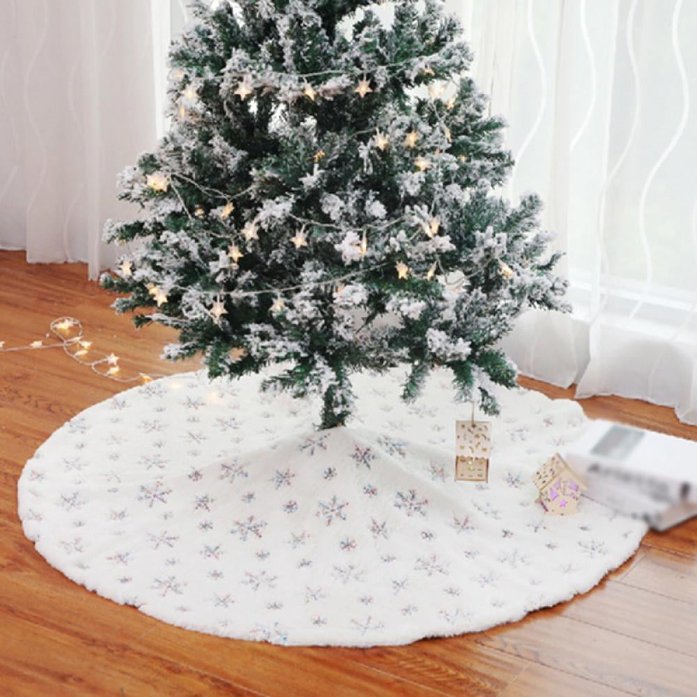 Luxury Fur Trim Christmas Xmas Tree Skirt Silver Grey Decoration 'Wonderful' 