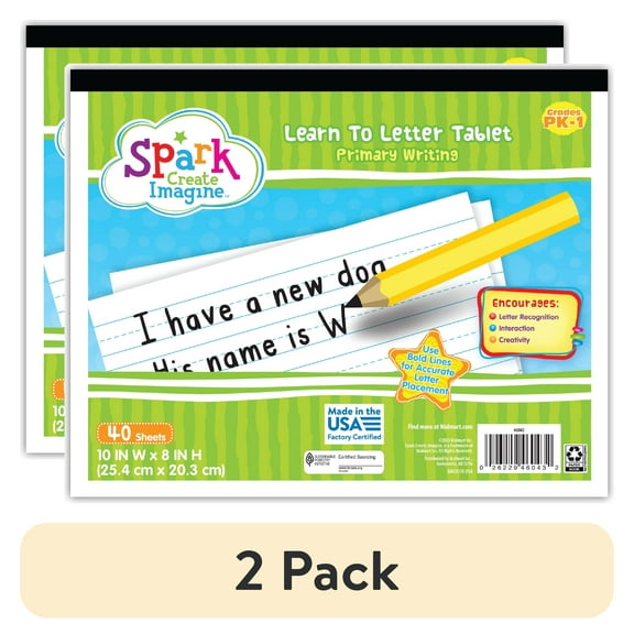 (2 pack) Spark Create Imagine 40 Sheets Primary Writing Tablet, 8x10, Primary Ruled