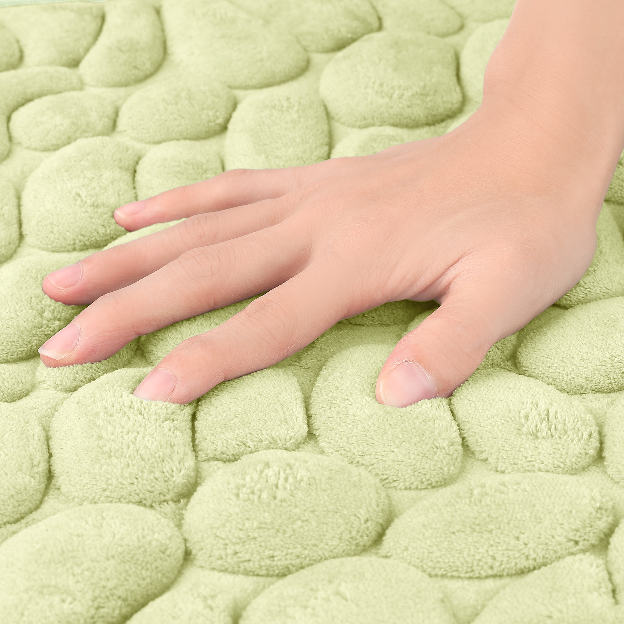 Unique Bargains 2 Pcs Non-Slip Memory Foam Bath Mat Soft Bathroom Rugs for Bathroom, Sink Light Green 16" x 24"