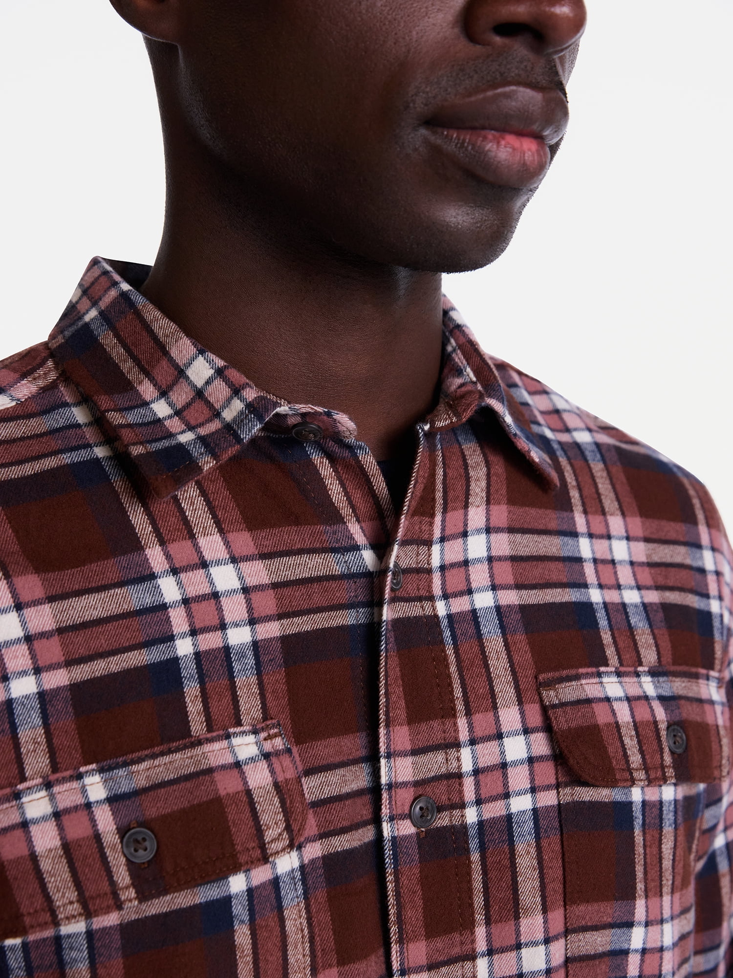 George Men's and Big Men's 100% Cotton Double Pocket Flannel Shirt, Sizes XS-3XLT