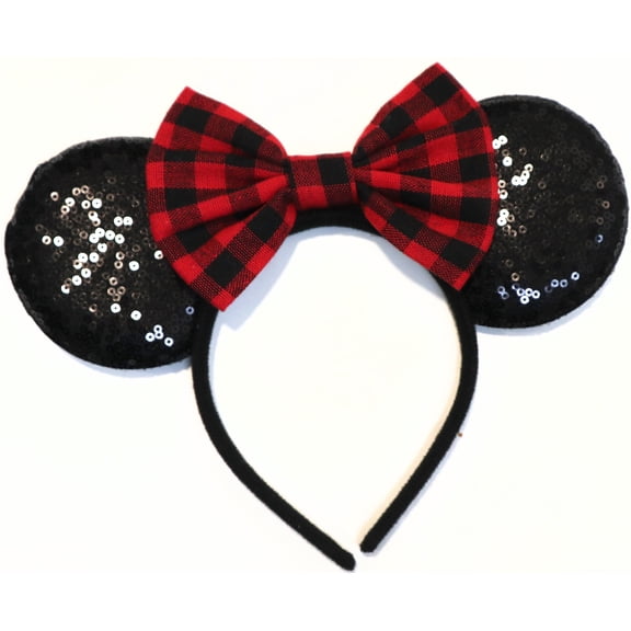 Christmas Plaid Mickey Ears, Green Ear headband, Holiday Mickey Ears, Christmas Minnie Ears, Red Minnie Ears, Plaid Sequin Ears