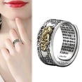 thumbnail image 2 of Grofry Lucky Men Silver Plated Piqiu Heart Sutra Engraved Opening Finger Ring Jewelry Silver, 2 of 7
