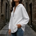 thumbnail image 6 of Women's Half Zip Hooded Sweatshirt Long Sleeve Loose Casual Pullover Hoodie with Pockets Solid Color Tops for Autumn Winter Wear White, 6 of 9