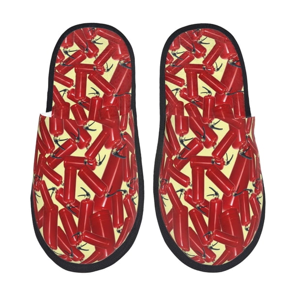 Fotbe Fire Extinguisher Pantuflas Peludas para Mujer con Estampado, Zapatillas de Peluche, Zapatos de Invierno para Casa, Uso Interior y Exterior-Medium
